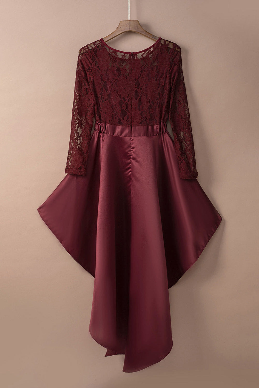 Spliced Lace High-Low Long Sleeve Dress - store name